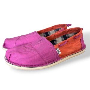 Toms Shoes Bimini Stitchout Flats Canvas Orange Pink Colorblock Summer Size 8